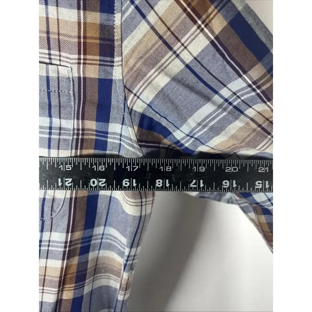 The North Face Blue & Tan Plaid Button Down w/ Pocket Mens Medium Organic Cotton